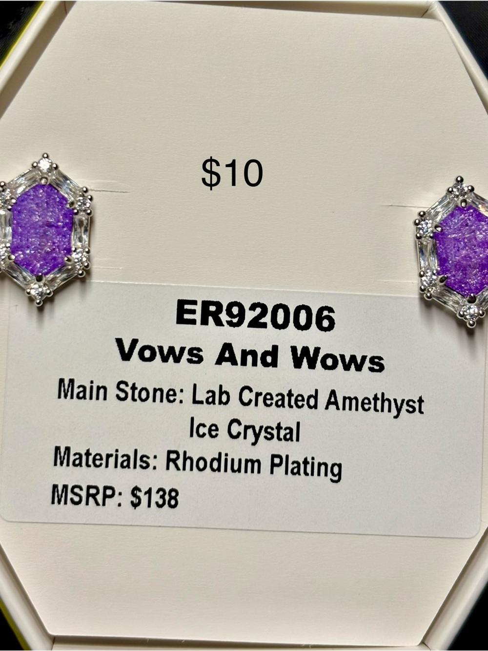 Vows And Wows Rhodium-Plated Purple Amethyst Stud Earrings